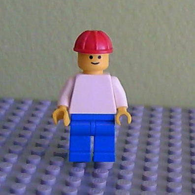 LEGO Minifigure-Plain White Torso with White Arms, Blue Legs, Red Construction Helmet-Town / Classic Town-PLN154-Creative Brick Builders
